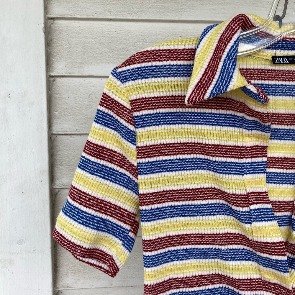 Zara Striped Knit Polo crop top — Red, Blue & Yellow